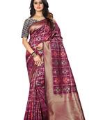 Wine Woven Cotton Silk Saree With Blouse