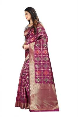 Wine Woven Cotton Silk Saree With Blouse 2