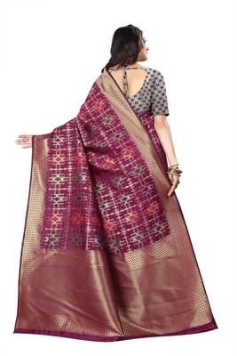 Wine Woven Cotton Silk Saree With Blouse 3