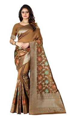 Chiku Woven Cotton Silk Saree With Blouse 1