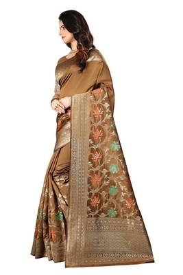 Chiku Woven Cotton Silk Saree With Blouse 2