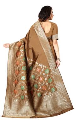 Chiku Woven Cotton Silk Saree With Blouse 3