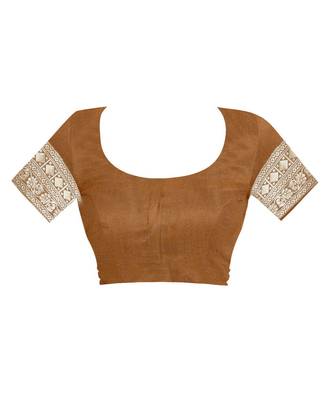 Chiku Woven Cotton Silk Saree With Blouse 4