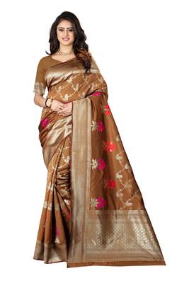 Chiku Woven Cotton Silk Saree With Blouse 1