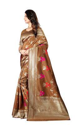 Chiku Woven Cotton Silk Saree With Blouse 2