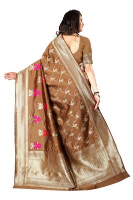 Chiku Woven Cotton Silk Saree With Blouse 3