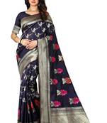 Navy Blue Woven Cotton Silk Saree With Blouse