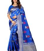 Royal Blue Woven Cotton Silk Saree With Blouse