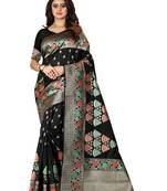 Black Woven Cotton Silk Saree With Blouse