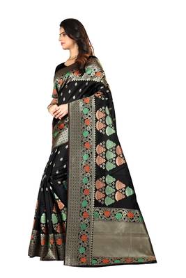 Black Woven Cotton Silk Saree With Blouse 2