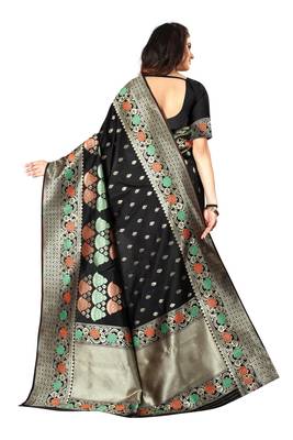 Black Woven Cotton Silk Saree With Blouse 3