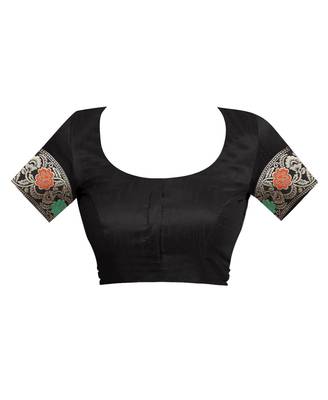 Black Woven Cotton Silk Saree With Blouse 4
