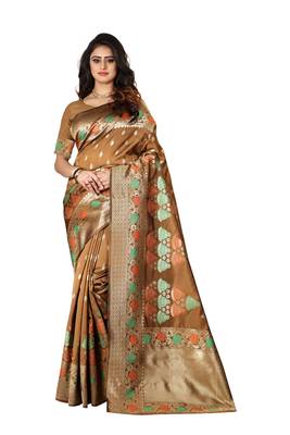 Chiku Woven Cotton Silk Saree With Blouse 1