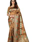 Chiku Woven Cotton Silk Saree With Blouse