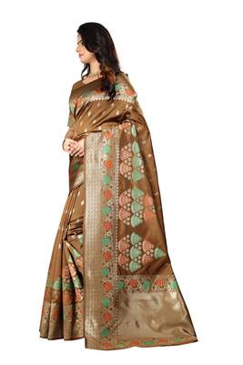 Chiku Woven Cotton Silk Saree With Blouse 2