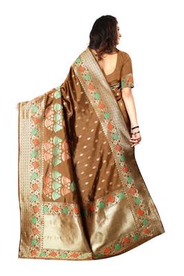 Chiku Woven Cotton Silk Saree With Blouse 3