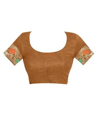 Chiku Woven Cotton Silk Saree With Blouse 4