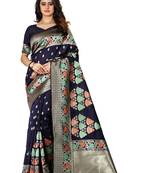 Navy Blue Woven Cotton Silk Saree With Blouse