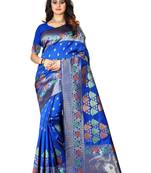 Royal Blue Woven Cotton Silk Saree With Blouse