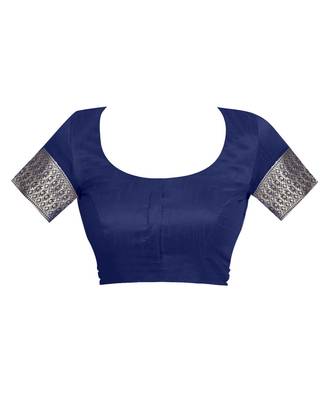 Navy Blue Woven Cotton Silk Saree With Blouse 4