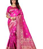 Rani Pink Woven Cotton Silk Saree With Blouse