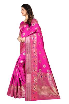 Rani Pink Woven Cotton Silk Saree With Blouse 2