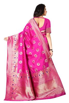 Rani Pink Woven Cotton Silk Saree With Blouse 3