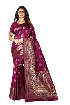 Wine Woven Cotton Silk Saree With Blouse 1