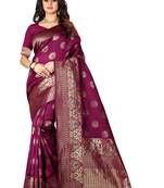 Wine Woven Cotton Silk Saree With Blouse