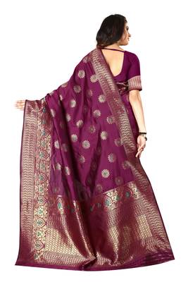 Wine Woven Cotton Silk Saree With Blouse 3