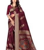 Maroon Woven Cotton Silk Saree With Blouse