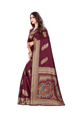 Maroon Woven Cotton Silk Saree With Blouse 2