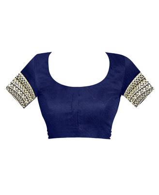 Navy Blue Woven Cotton Silk Saree With Blouse 4