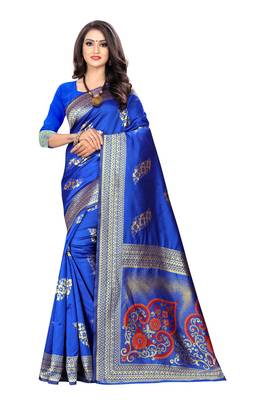 Royal Blue Woven Cotton Silk Saree With Blouse 1