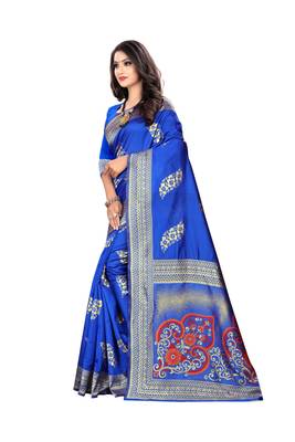 Royal Blue Woven Cotton Silk Saree With Blouse 2
