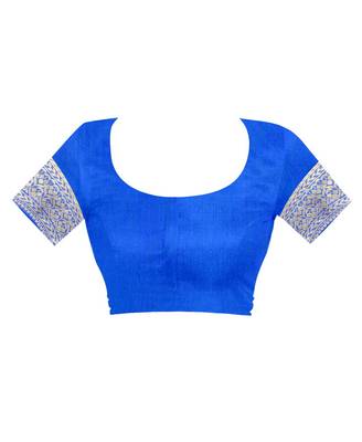Royal Blue Woven Cotton Silk Saree With Blouse 4