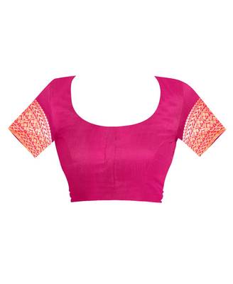 Rani Pink Woven Cotton Silk Saree With Blouse 4