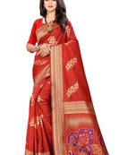 Red Woven Cotton Silk Saree With Blouse