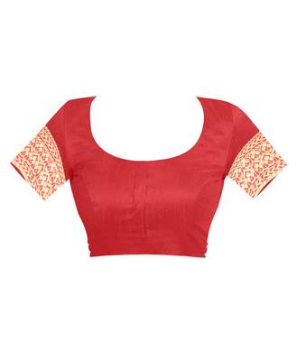 Red Woven Cotton Silk Saree With Blouse 4