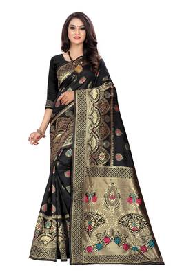 Black Woven Cotton Silk Saree With Blouse 1