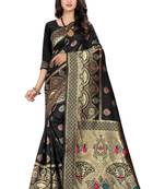 Black Woven Cotton Silk Saree With Blouse