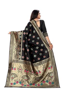 Black Woven Cotton Silk Saree With Blouse 3
