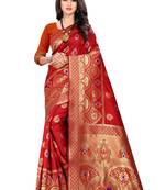 Red Woven Cotton Silk Saree With Blouse