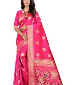 Rani Pink Woven Cotton Silk Saree With Blouse