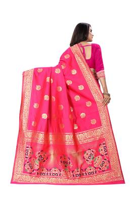 Rani Pink Woven Cotton Silk Saree With Blouse 4