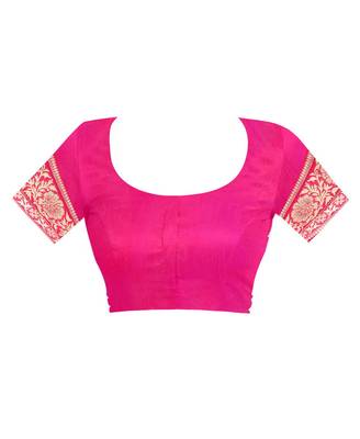 Rani Pink Woven Cotton Silk Saree With Blouse 5