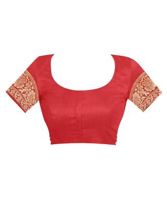 Red Woven Cotton Silk Saree With Blouse 4