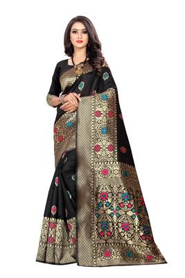 Black Woven Cotton Silk Saree With Blouse 1