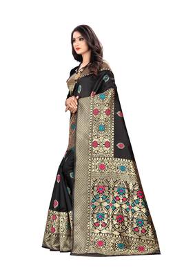 Black Woven Cotton Silk Saree With Blouse 2