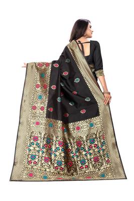 Black Woven Cotton Silk Saree With Blouse 3